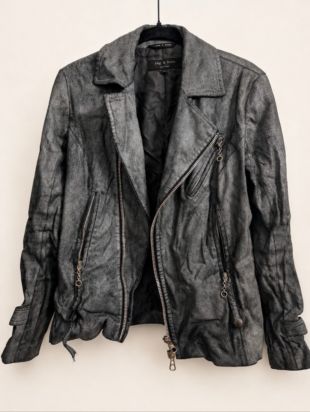 Rag & Bone Vintage Shark Blue-Gray Distressed Moto Jacket Size 2
